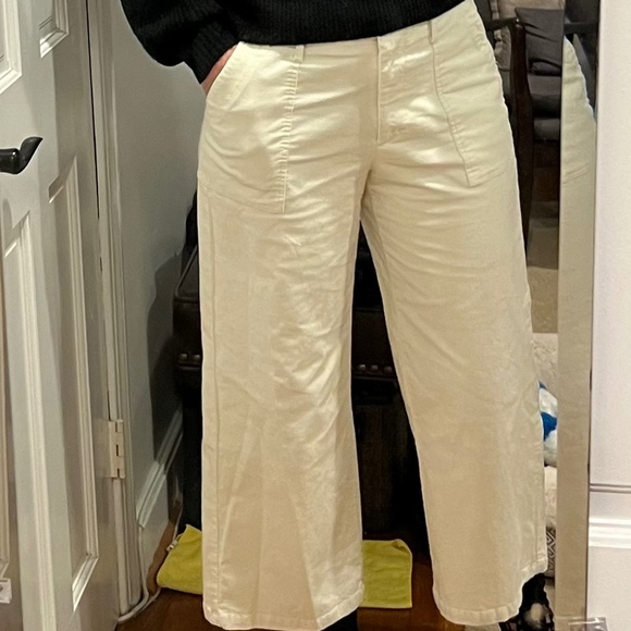 Corduroy Wide Leg Ankle Pants, Ivory, Size M - Picture 2 of 9